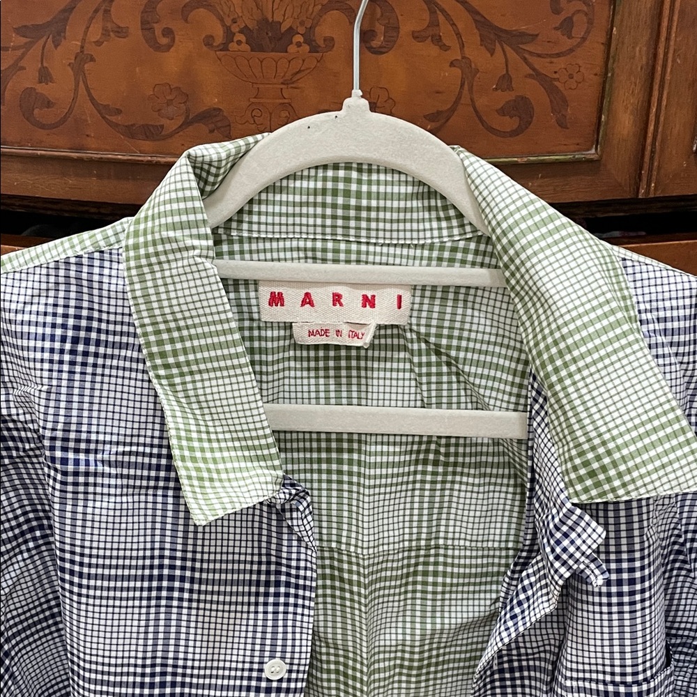 Marni Men's Checkered Shirt in Green and Blue